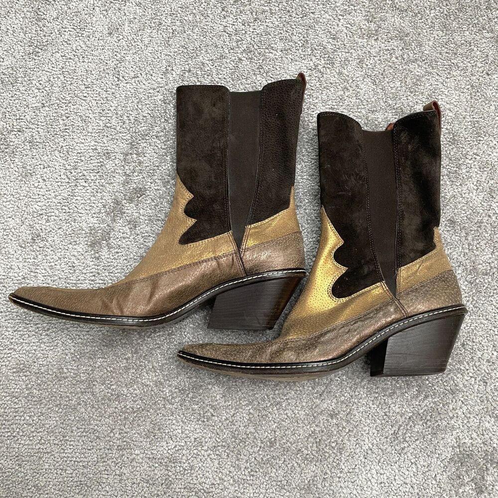 Donald J. Pliner Western Couture Jinx Boots Womens 9 Brown Gold Cowboy Suede